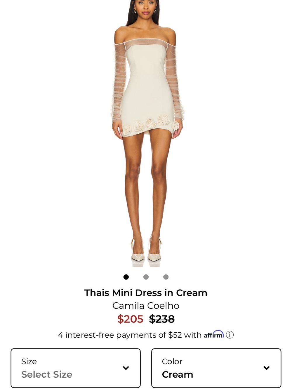 Camila Coelho Cream Off-Shoulder Mini Dress with Sheer Sleeves